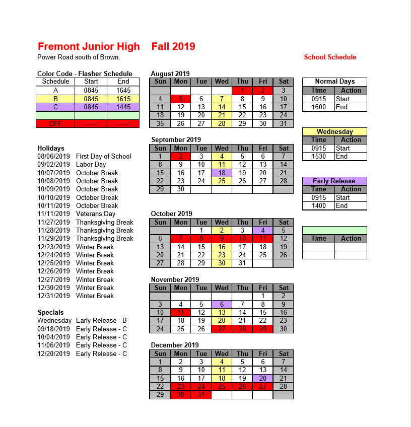 Mesa Fall 2019 School Zone Camera Schedule Fremont Jr. High - 480-246