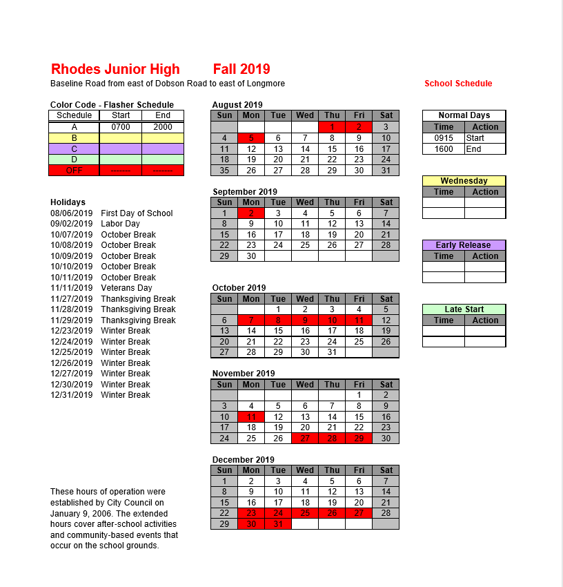 Mesa Fall 2019 School Zone Camera Schedule Rhodes Jr. High 480246